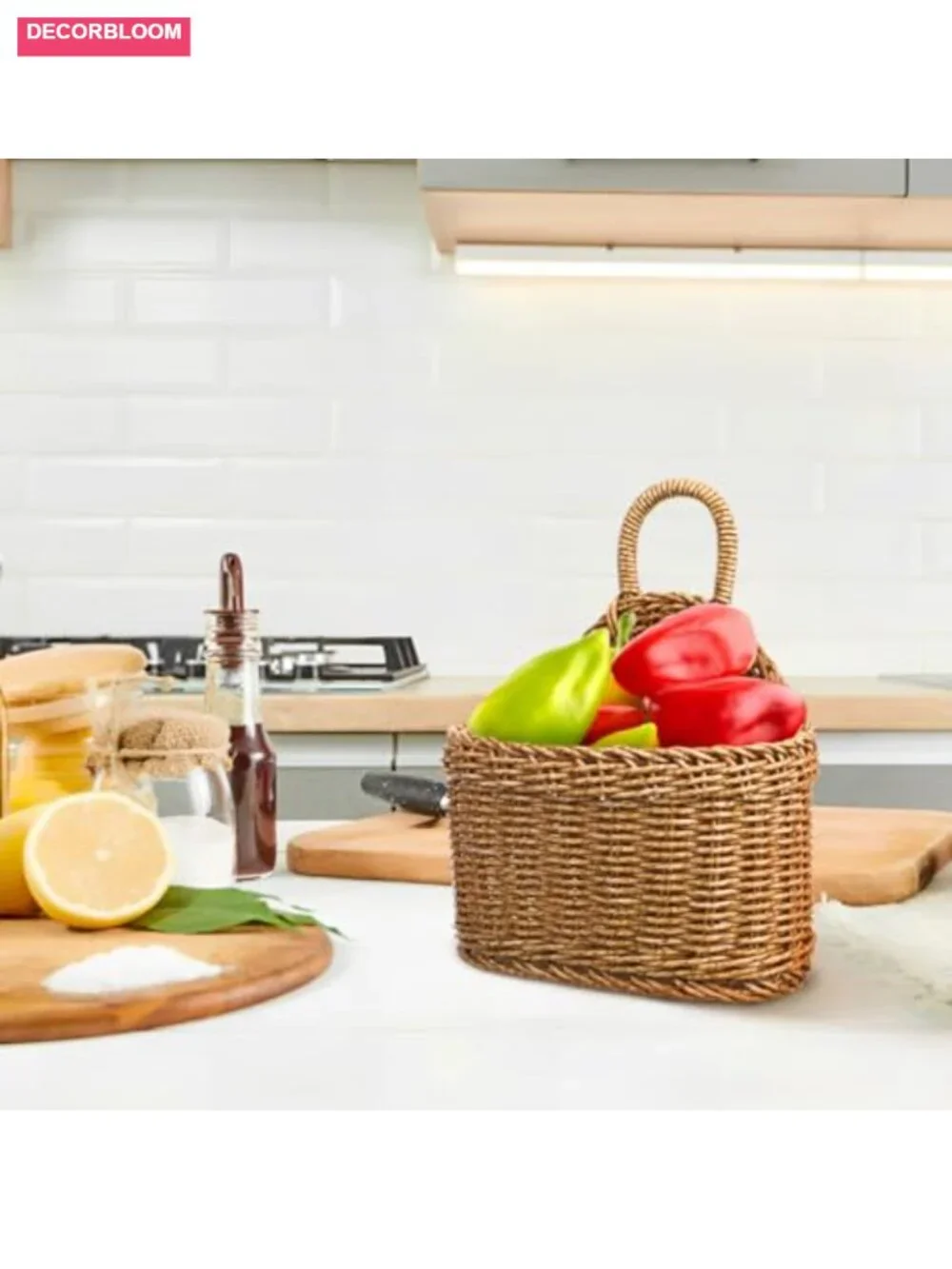 Rattan Woven Wall Storage Basket for Kitchen, Garlic & Produce Organization